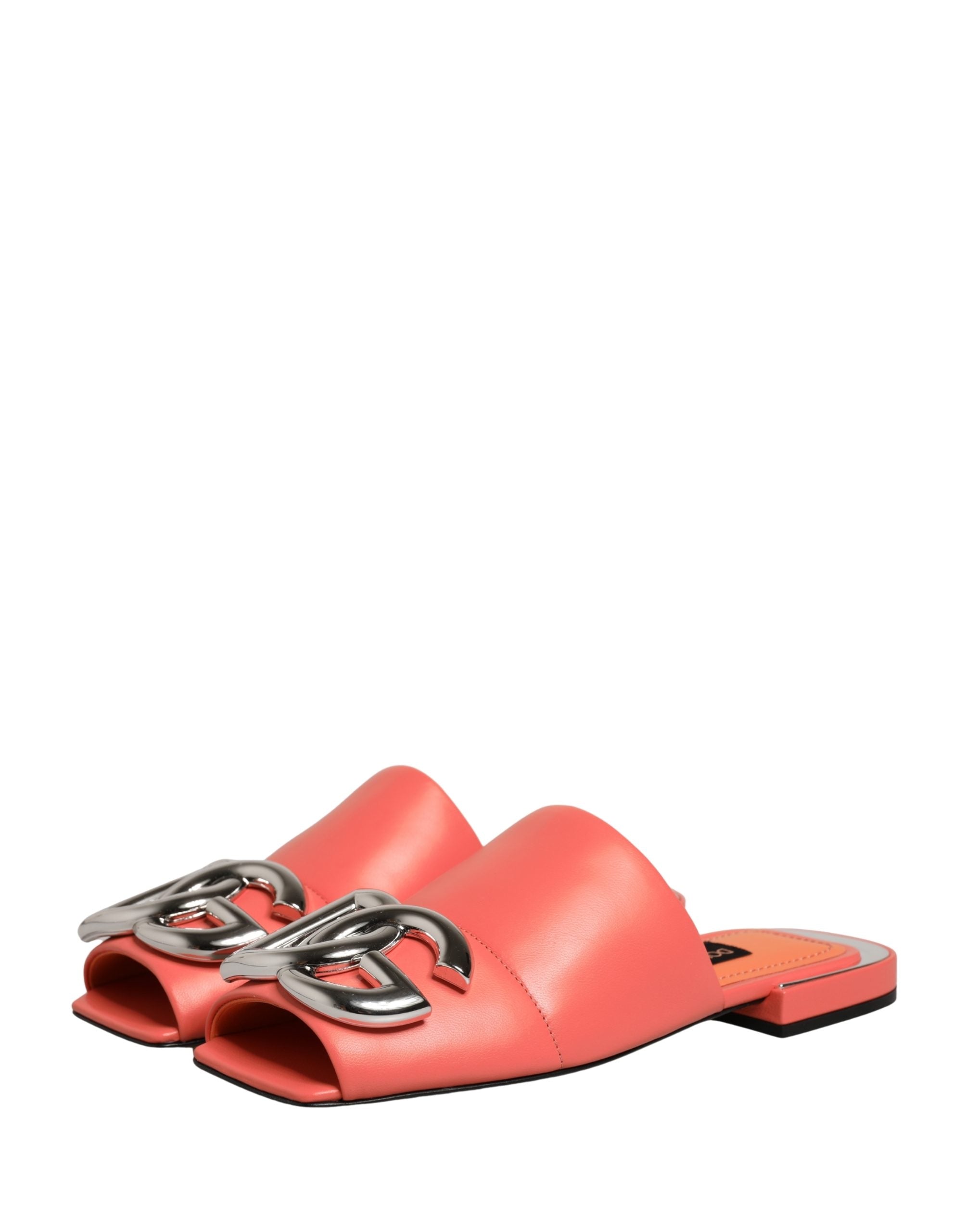 Dolce & Gabbana Orange DG Logo Leder Pantoletten Sandalen Schuhe
