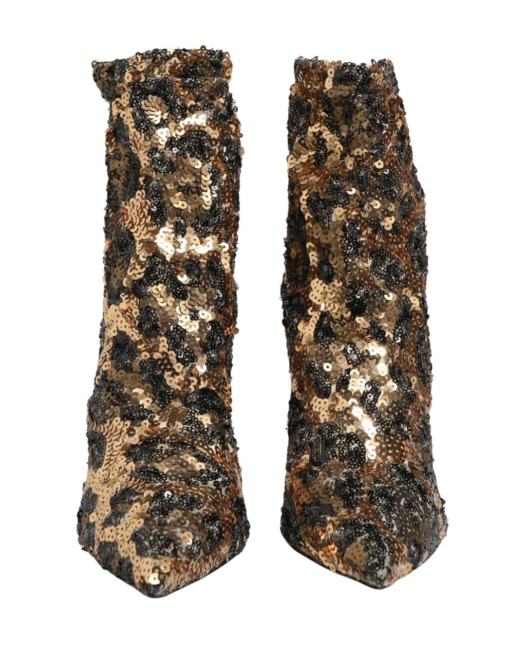 Dolce & Gabbana Gold Leopard Sequin Sock Ankle Boots Shoes