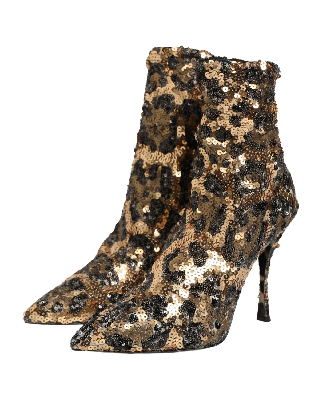Dolce & Gabbana Gold Leopard Sequin Sock Ankle Boots Shoes
