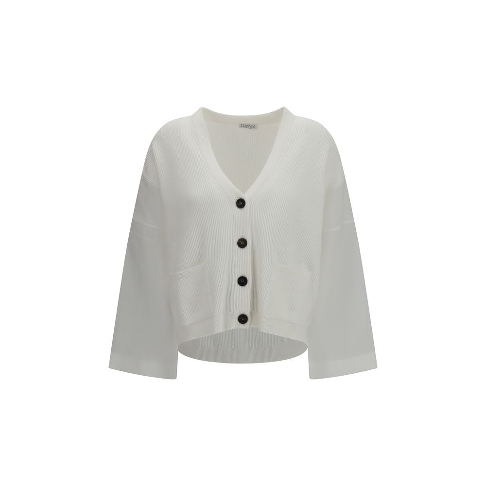 Brunello Cucinelli Weißer Strickcardigan aus Baumwolle