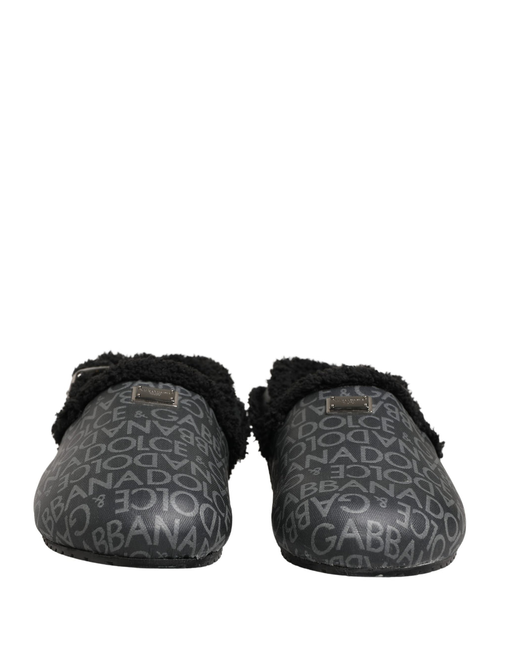 Dolce & Gabbana Graue Kunstpelz Jacquard Mules Sandalen Schuhe