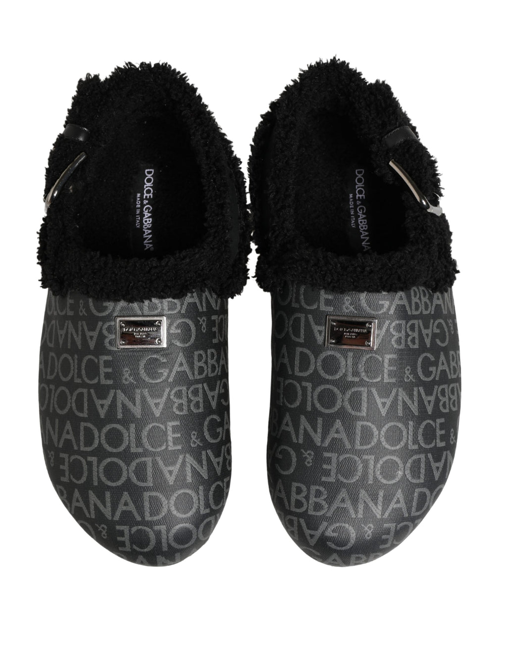 Dolce & Gabbana Graue Kunstpelz Jacquard Mules Sandalen Schuhe