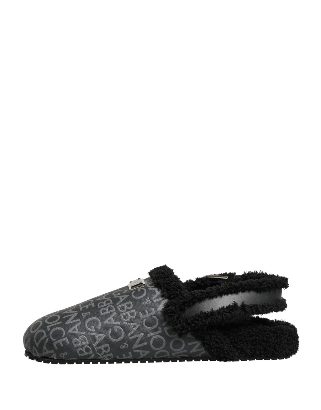 Dolce & Gabbana Graue Kunstpelz Jacquard Mules Sandalen Schuhe