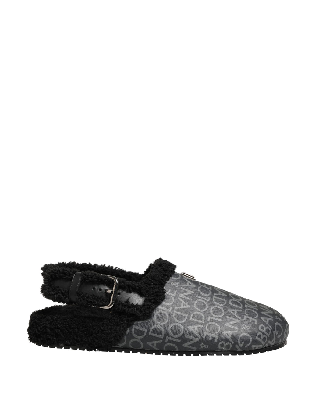 Dolce & Gabbana Graue Kunstpelz Jacquard Mules Sandalen Schuhe