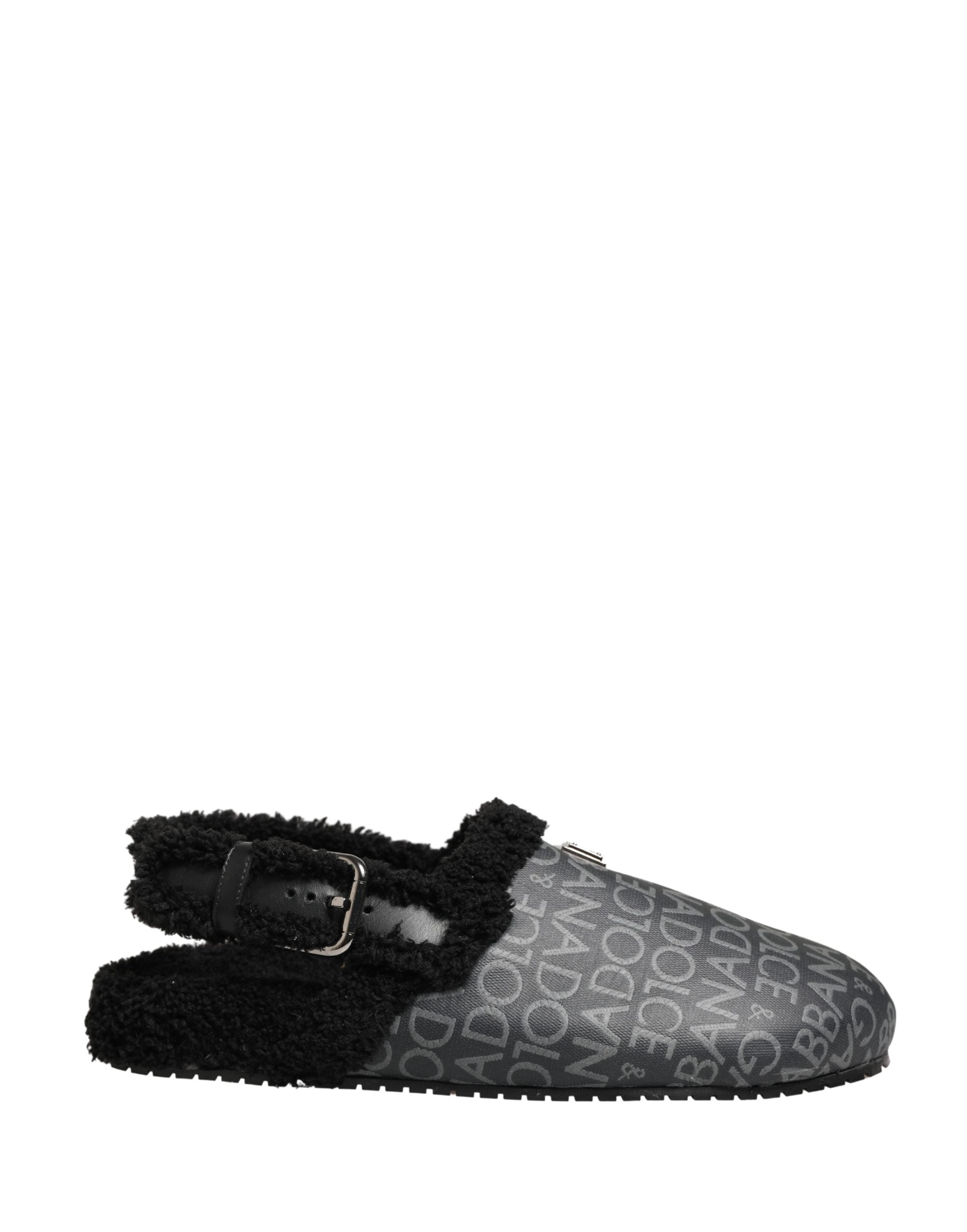 Dolce & Gabbana Graue Kunstpelz Jacquard Mules Sandalen Schuhe