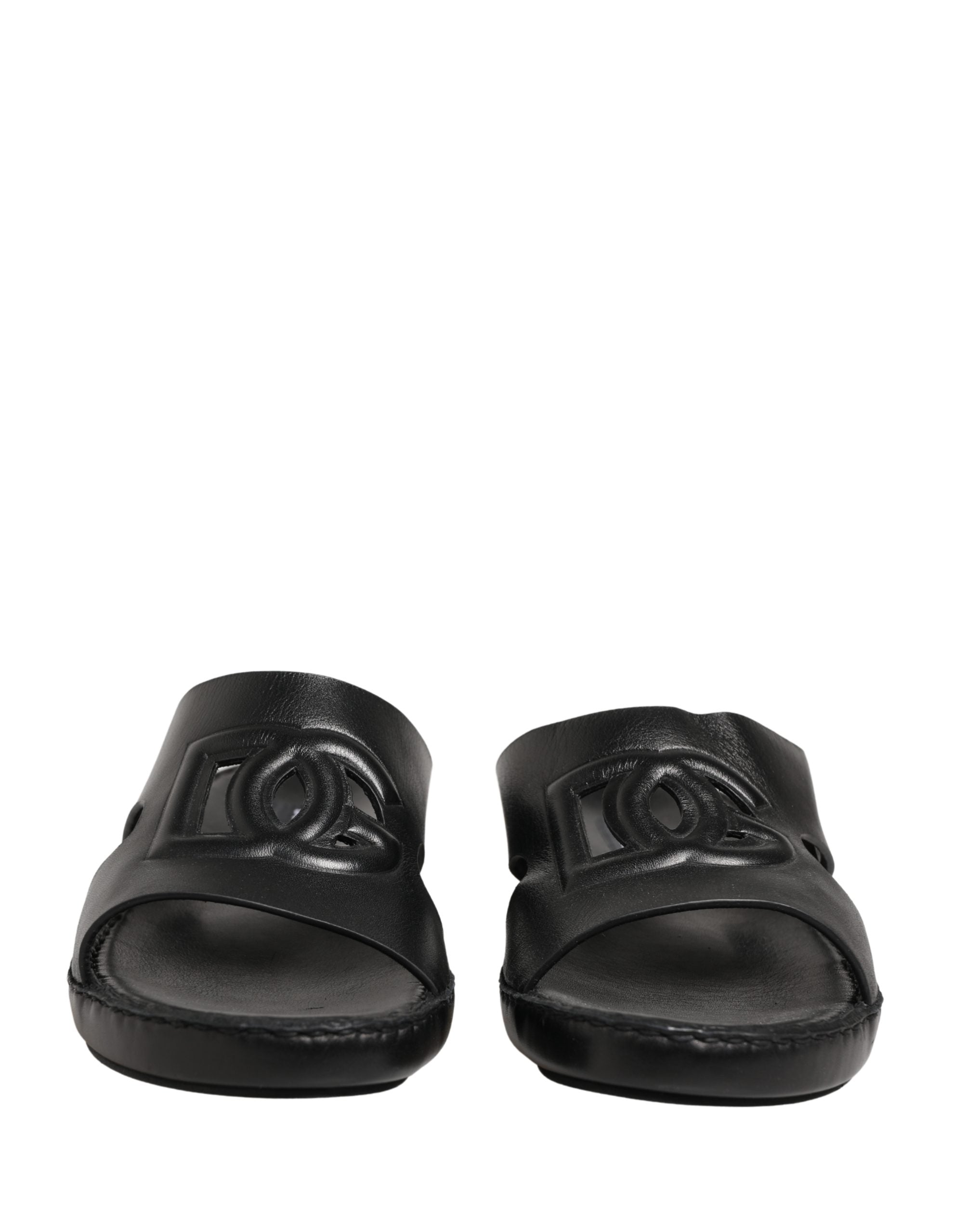 Dolce & Gabbana Schwarze Leder-Sandalen mit DG-Logo-Cutout