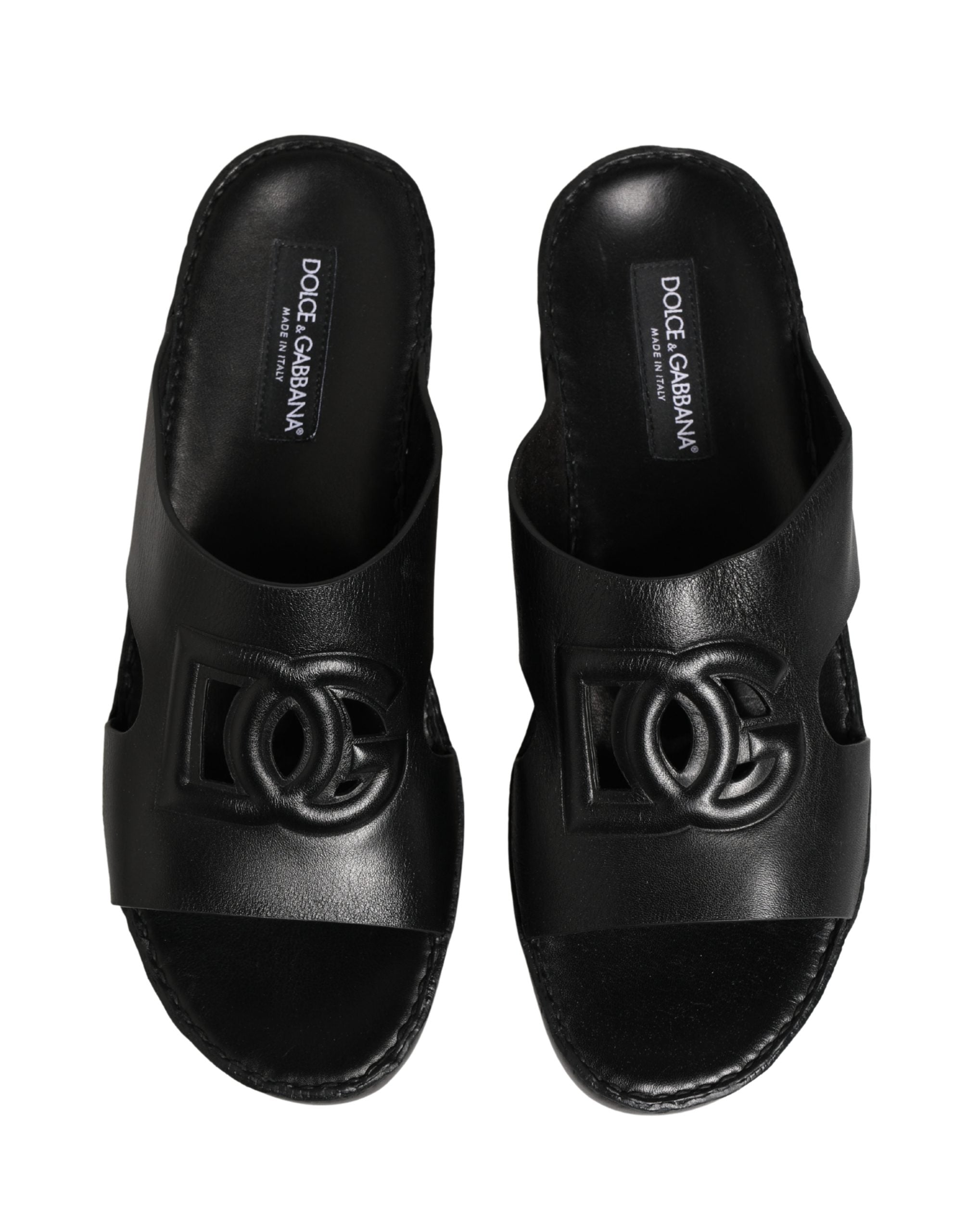 Dolce & Gabbana Schwarze Leder-Sandalen mit DG-Logo-Cutout