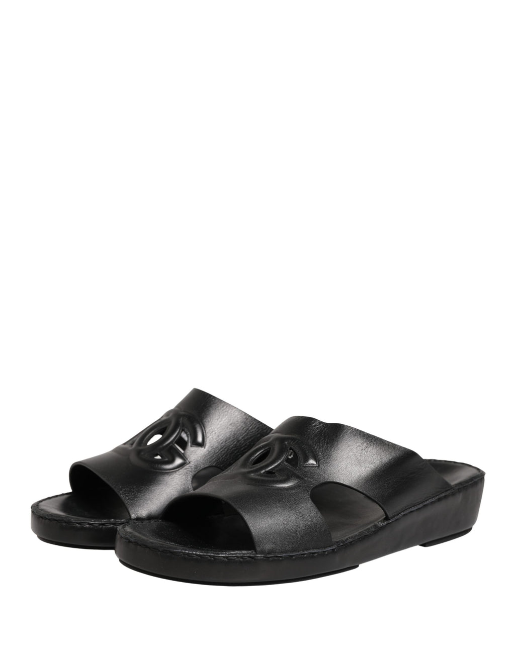 Dolce & Gabbana Schwarze Leder-Sandalen mit DG-Logo-Cutout