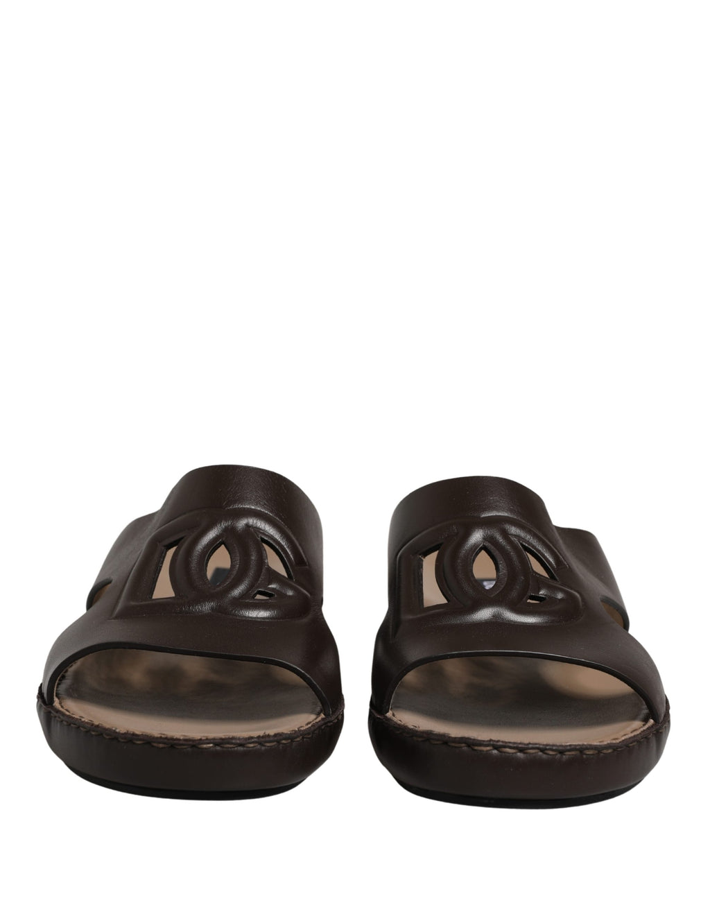 Dolce & Gabbana Braune Leder Pantoletten mit DG Logo Ausschnitt