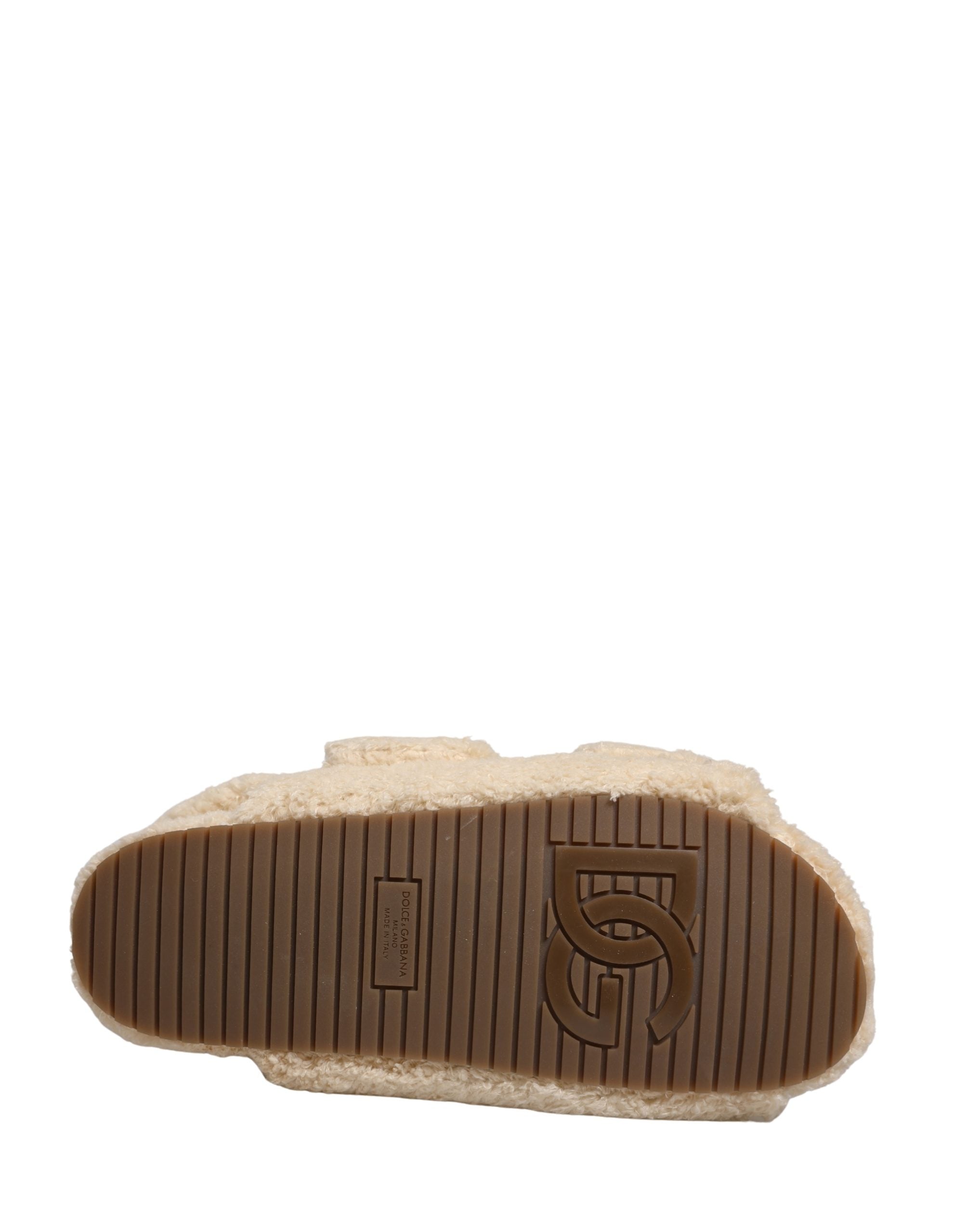 Dolce & Gabbana Beige Faux Fur Slides Herren Pantoletten Schuhe