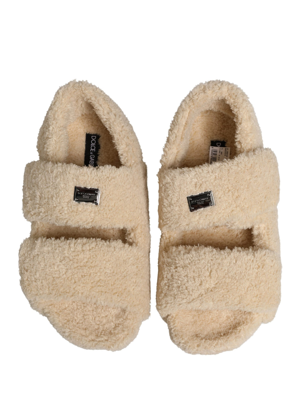 Dolce & Gabbana Beige Faux Fur Slides Herren Pantoletten Schuhe