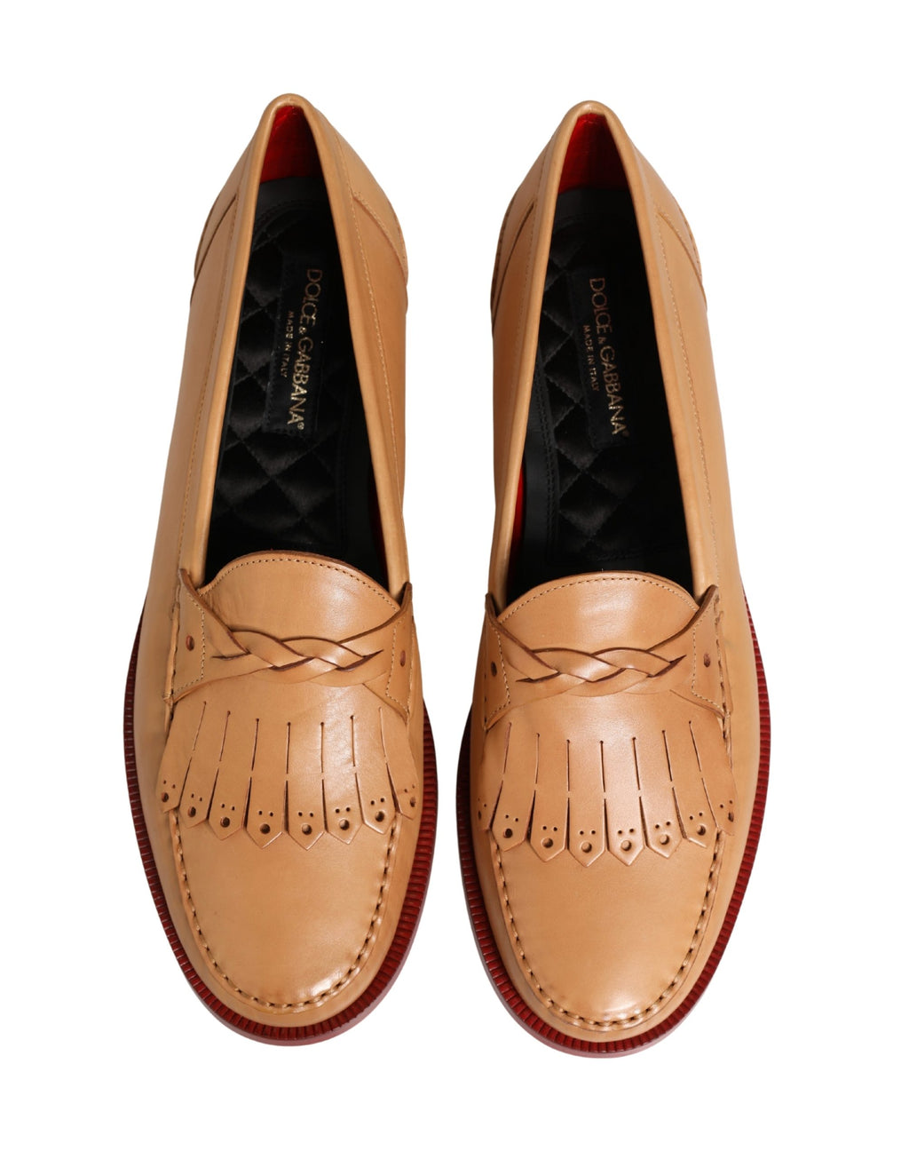 Dolce & Gabbana Beige Tassel Leder Herren Slipper Loafer Schuhe