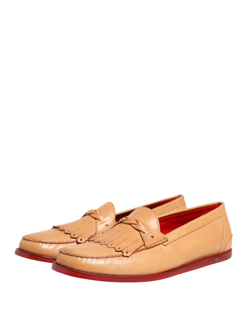 Dolce & Gabbana Beige Tassel Leder Herren Slipper Loafer Schuhe