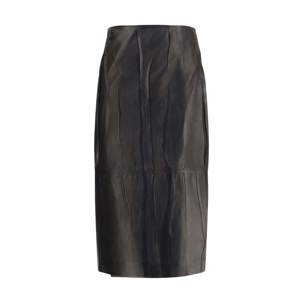Ermanno Scervino Schwarzer Lammleder Midi-Rock