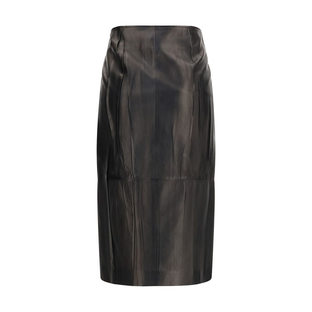 Ermanno Scervino Schwarzer Lammleder Midi-Rock