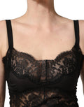 Dolce & Gabbana Schwarzes Seiden-Spitzen-Chemise-Nachthemd