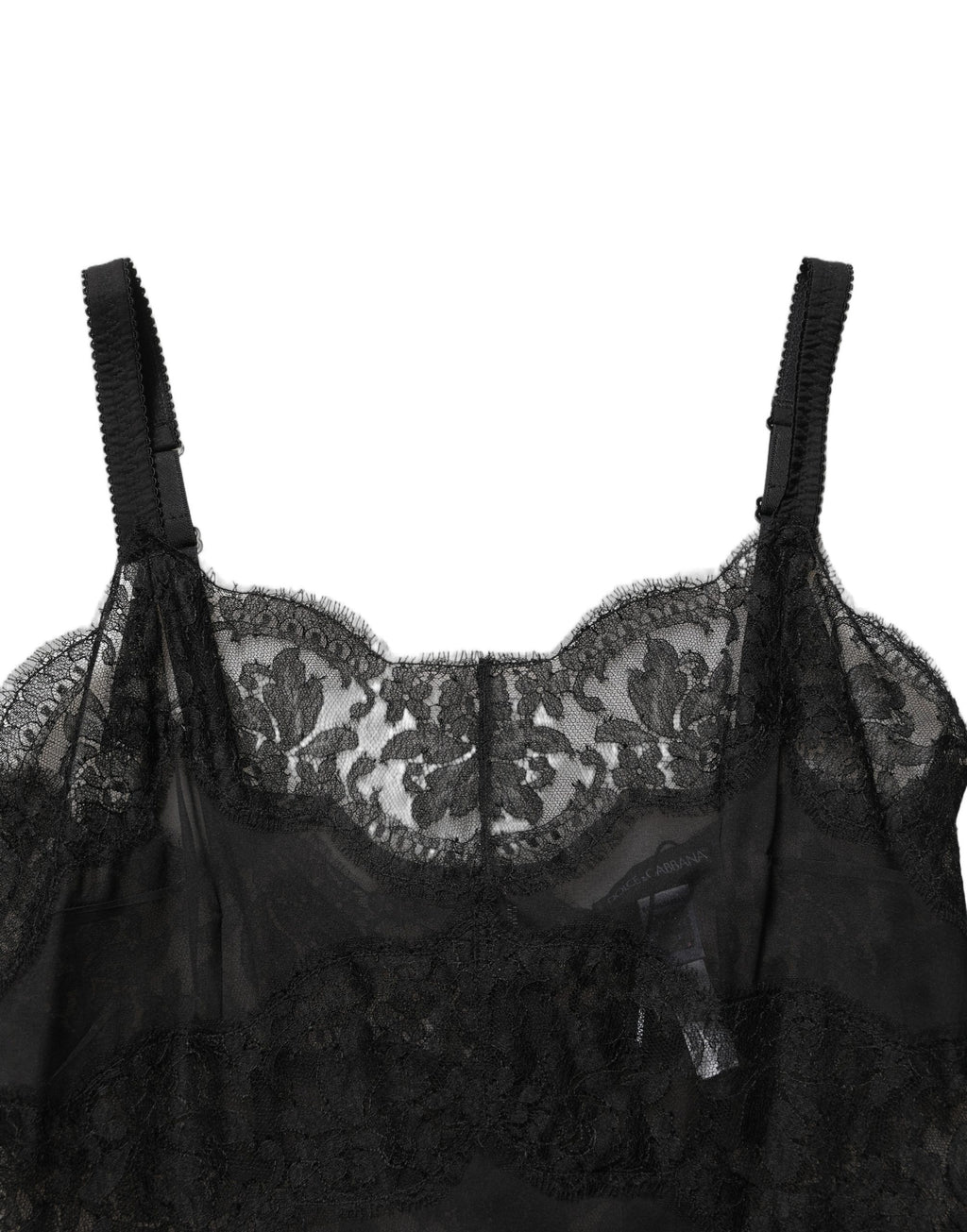 Dolce & Gabbana Schwarzes Seiden-Spitzen-Chemise-Nachthemd
