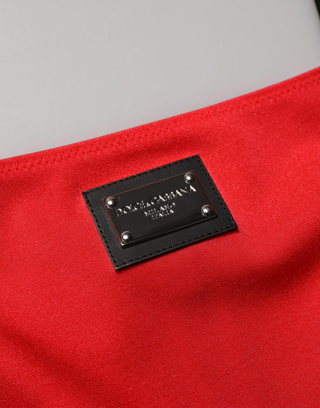 Dolce & Gabbana Rotes Mini-Kleid aus Nylon-Cady ohne Ärmel