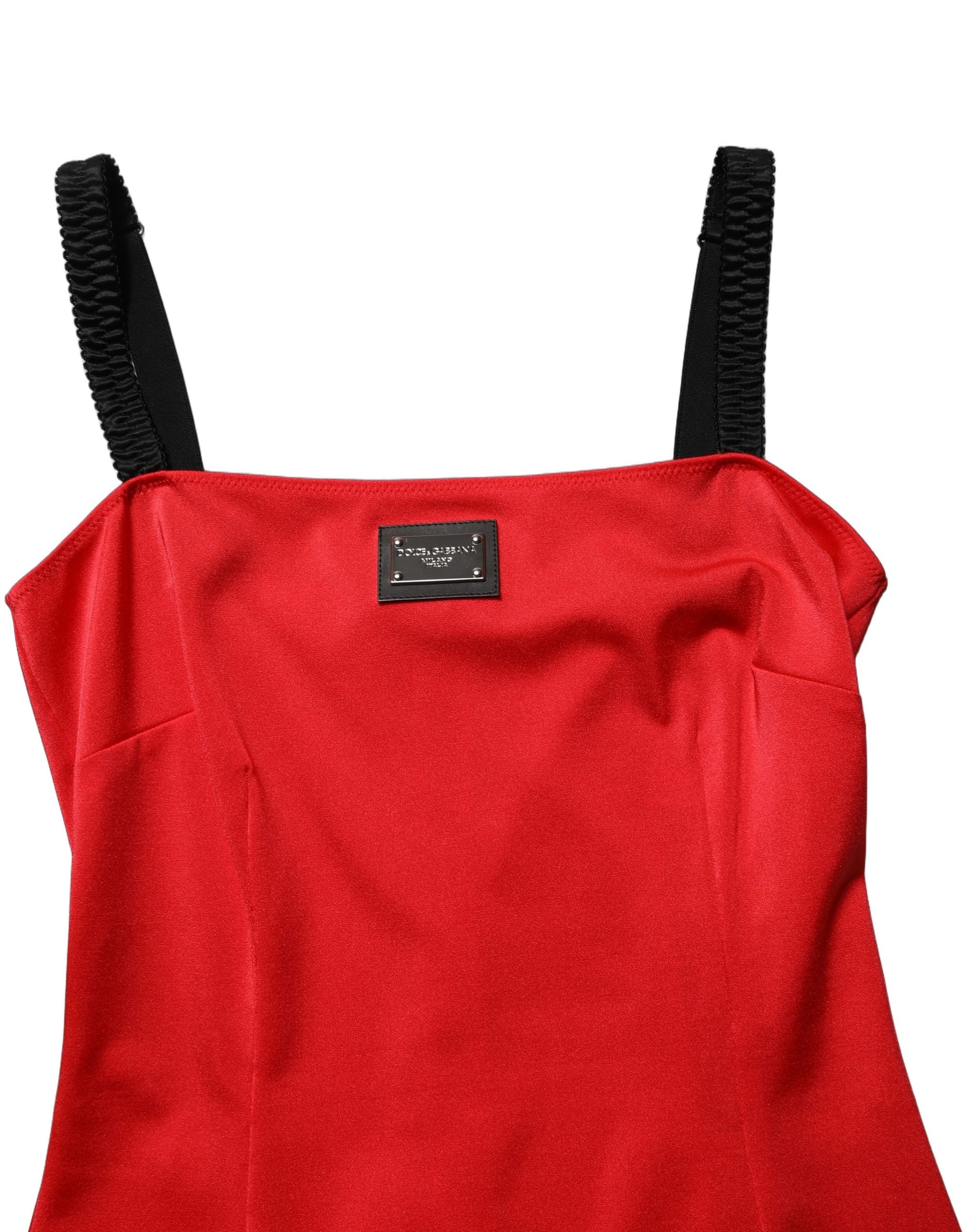 Dolce & Gabbana Rotes Mini-Kleid aus Nylon-Cady ohne Ärmel