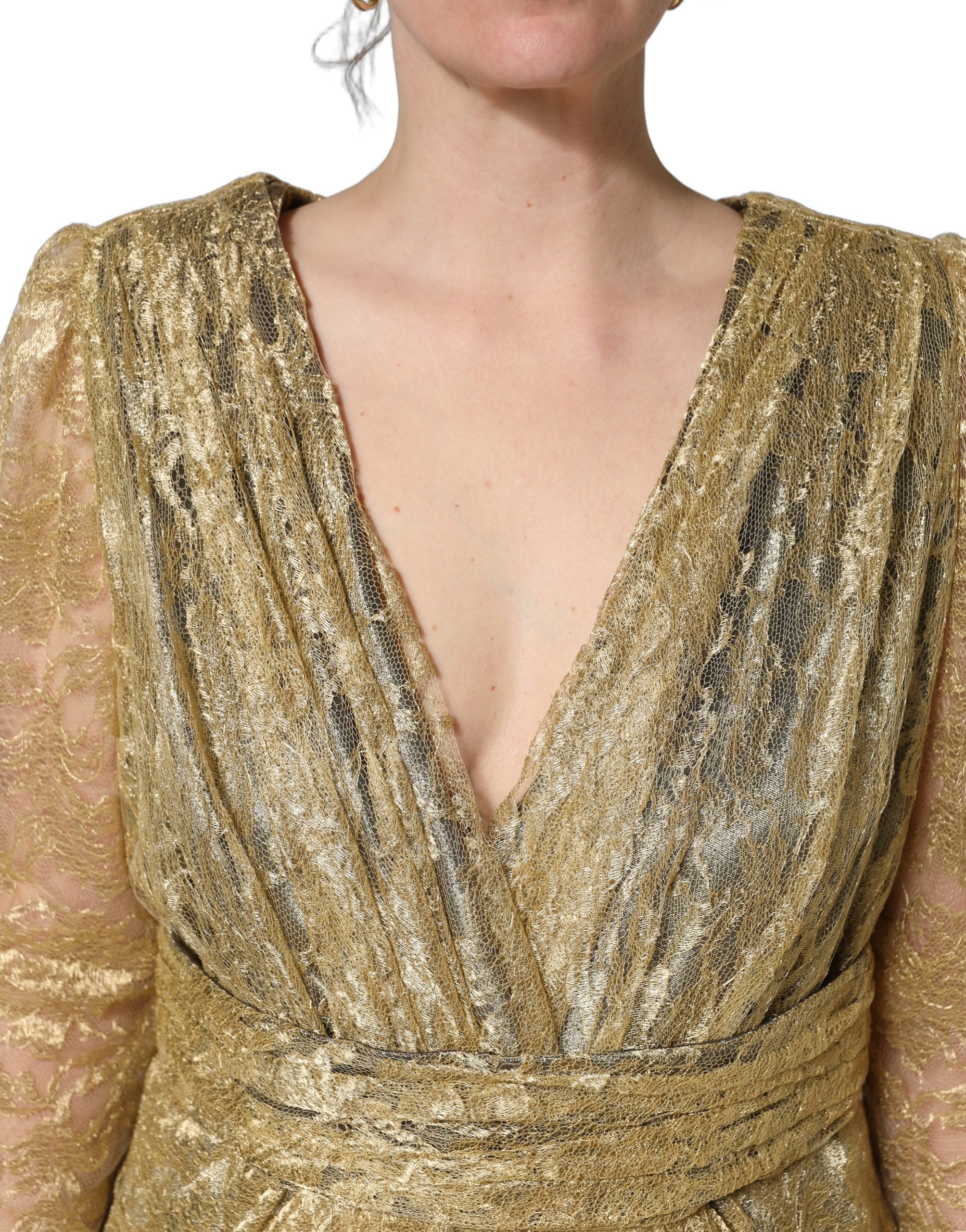 Dolce & Gabbana Gold Sheer Lace Crystal Embellished Dress