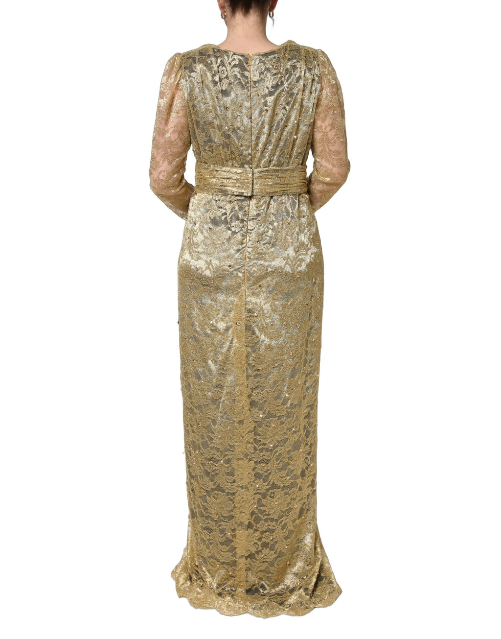Dolce & Gabbana Gold Sheer Lace Crystal Embellished Dress