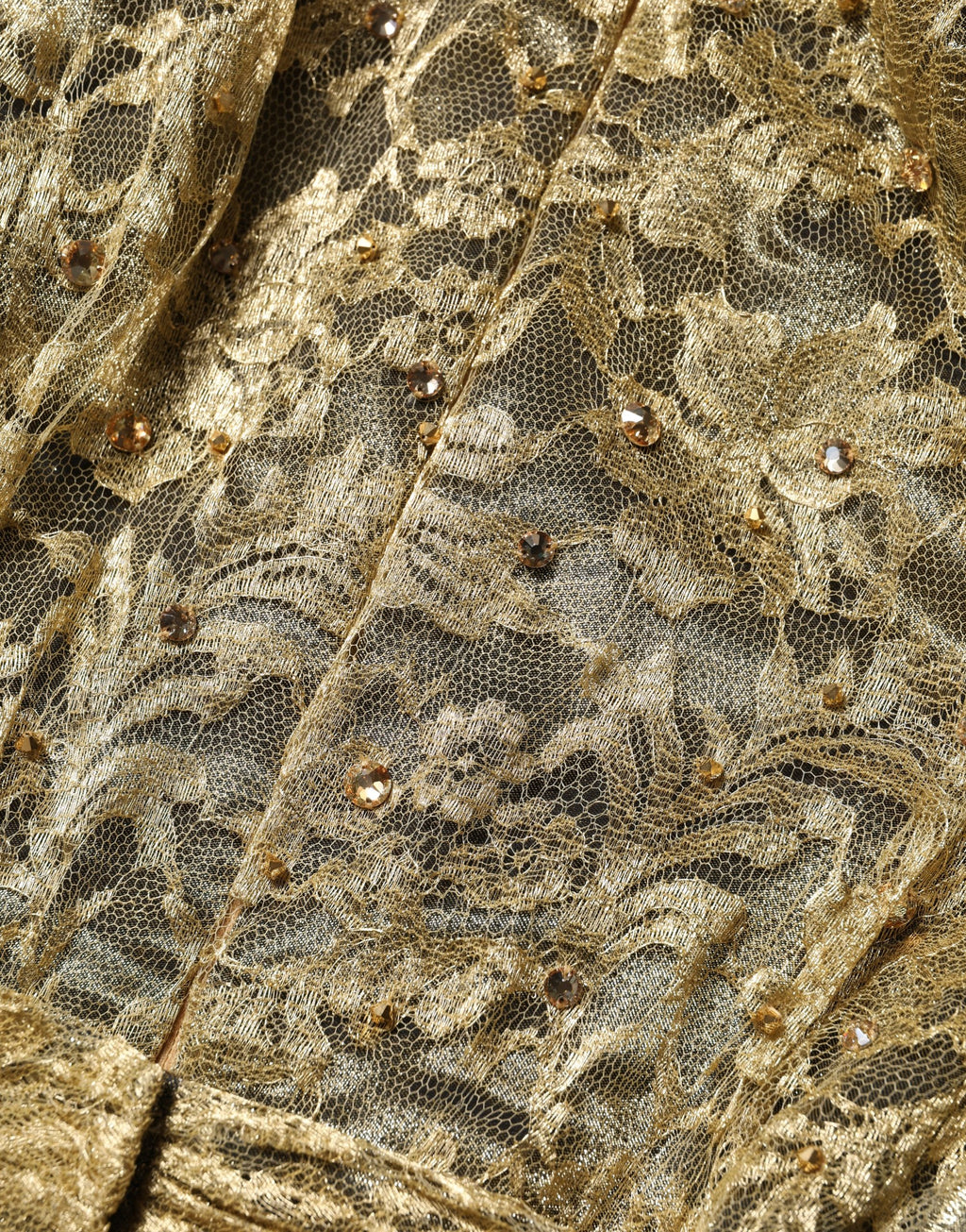 Dolce & Gabbana Gold Sheer Lace Crystal Embellished Dress