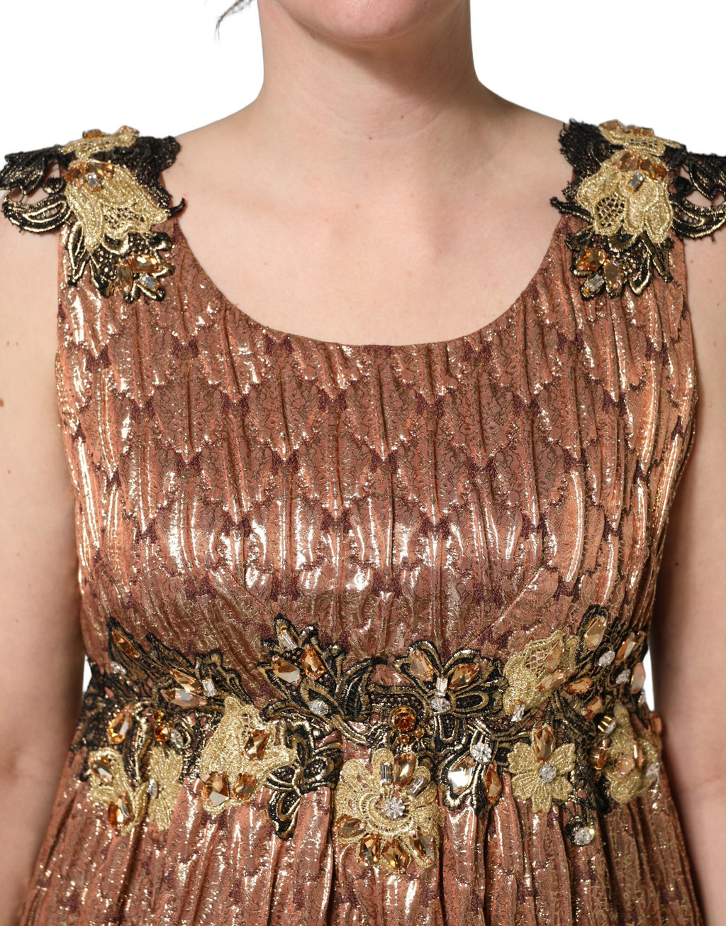 Dolce & Gabbana Braunes Metallic-Abendkleid mit Kristallen