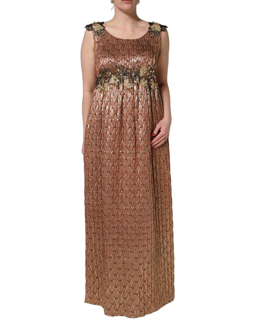 Dolce & Gabbana Braunes Metallic-Abendkleid mit Kristallen
