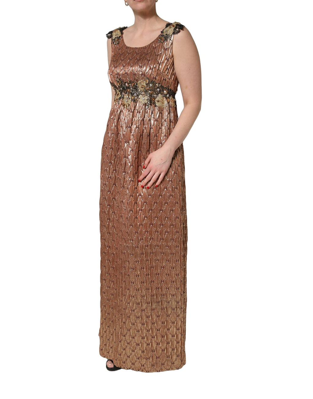 Dolce & Gabbana Braunes Metallic-Abendkleid mit Kristallen