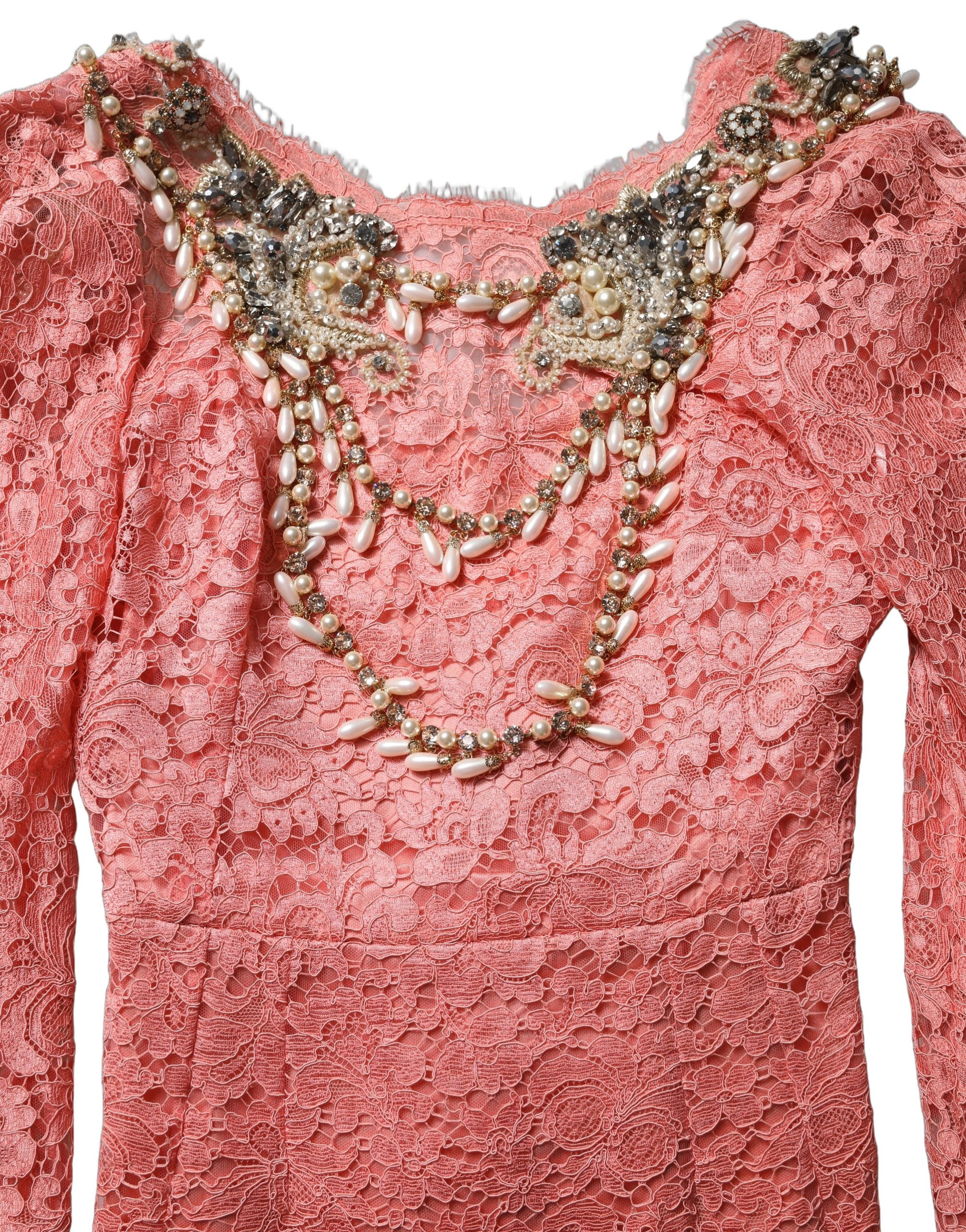 Dolce & Gabbana Pink Embellished Mermaid Lace Gown Dress