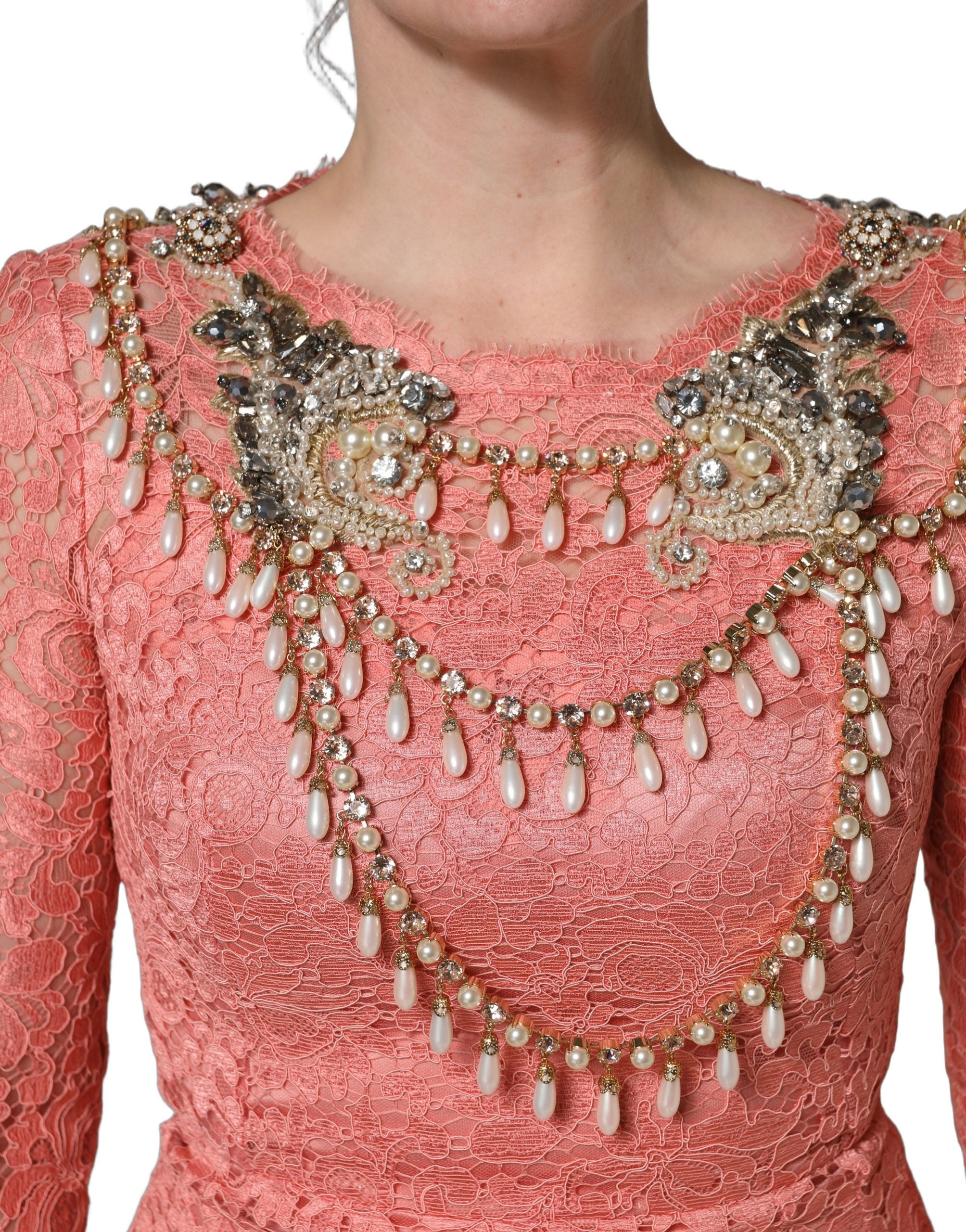 Dolce & Gabbana Pink Embellished Mermaid Lace Gown Dress