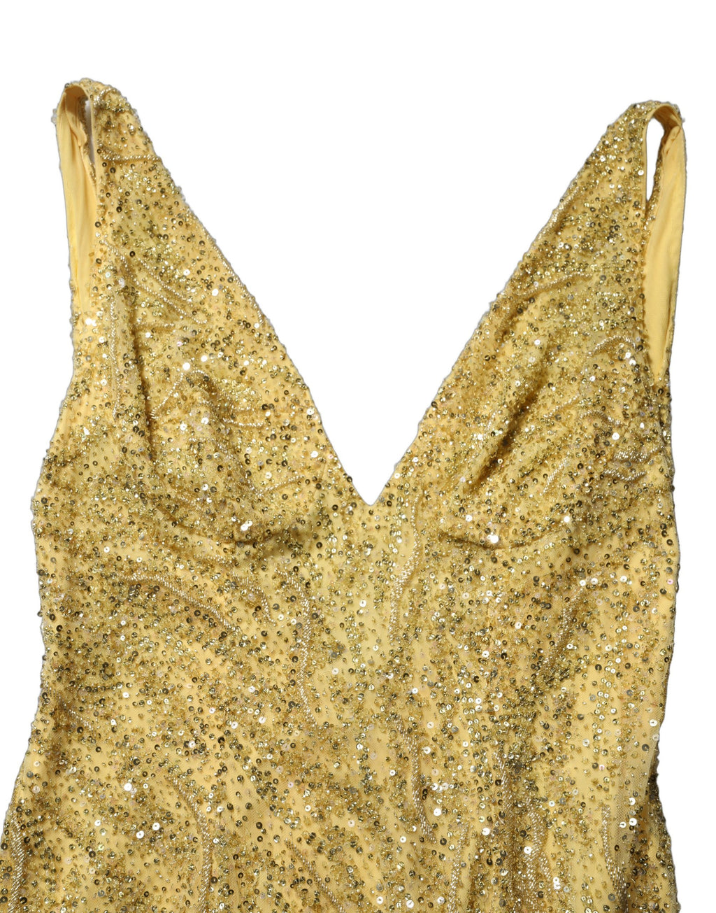 Dolce & Gabbana Goldfarbenes Pailletten-Abendkleid mit V-Ausschnitt und Meerjungfrauen-Silhouette