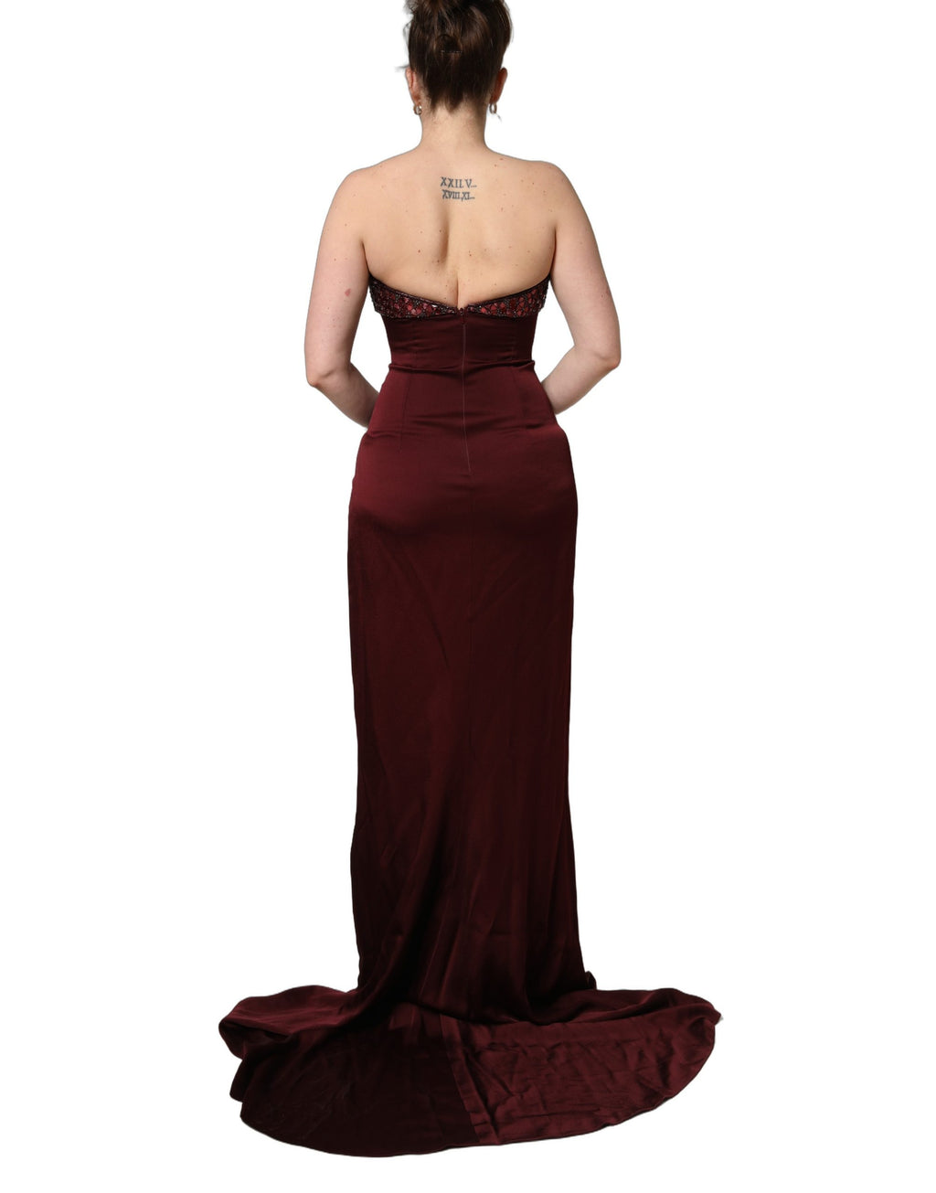 Dolce & Gabbana Abendkleid mit V-Ausschnitt und Verzierungen in Bordeauxrot