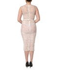 Dolce & Gabbana Elegantes Midi-Kleid aus weißer floraler Spitze, ärmellos