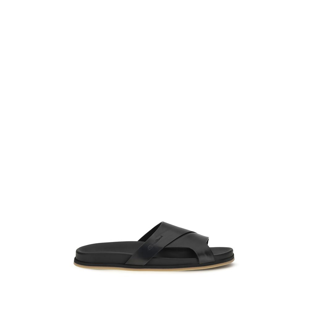Santoni Schwarze Bos Taurus Kalbsleder-Sandalen