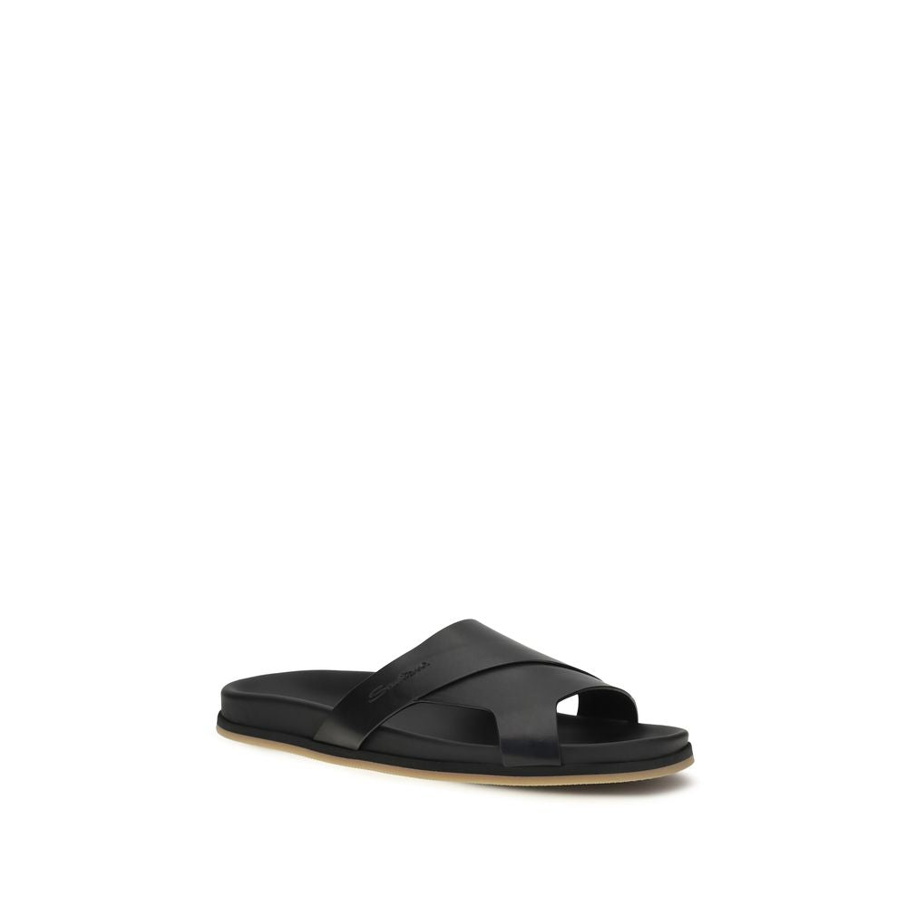 Santoni Schwarze Bos Taurus Kalbsleder-Sandalen