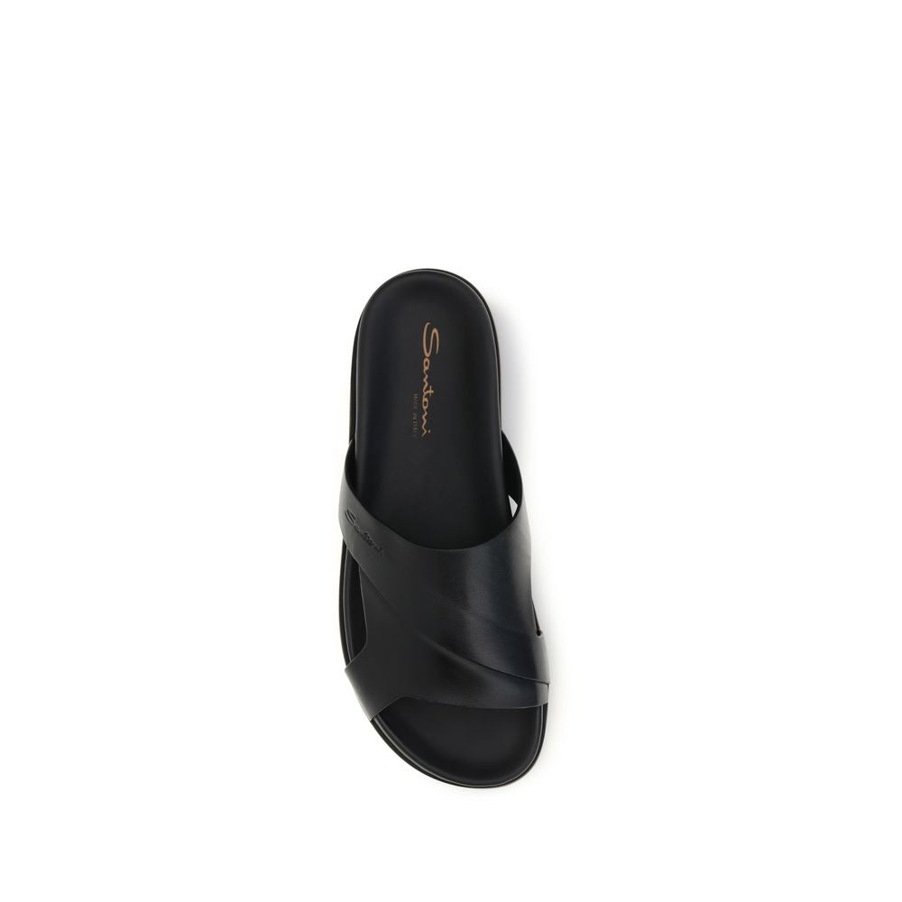 Santoni Schwarze Bos Taurus Kalbsleder-Sandalen