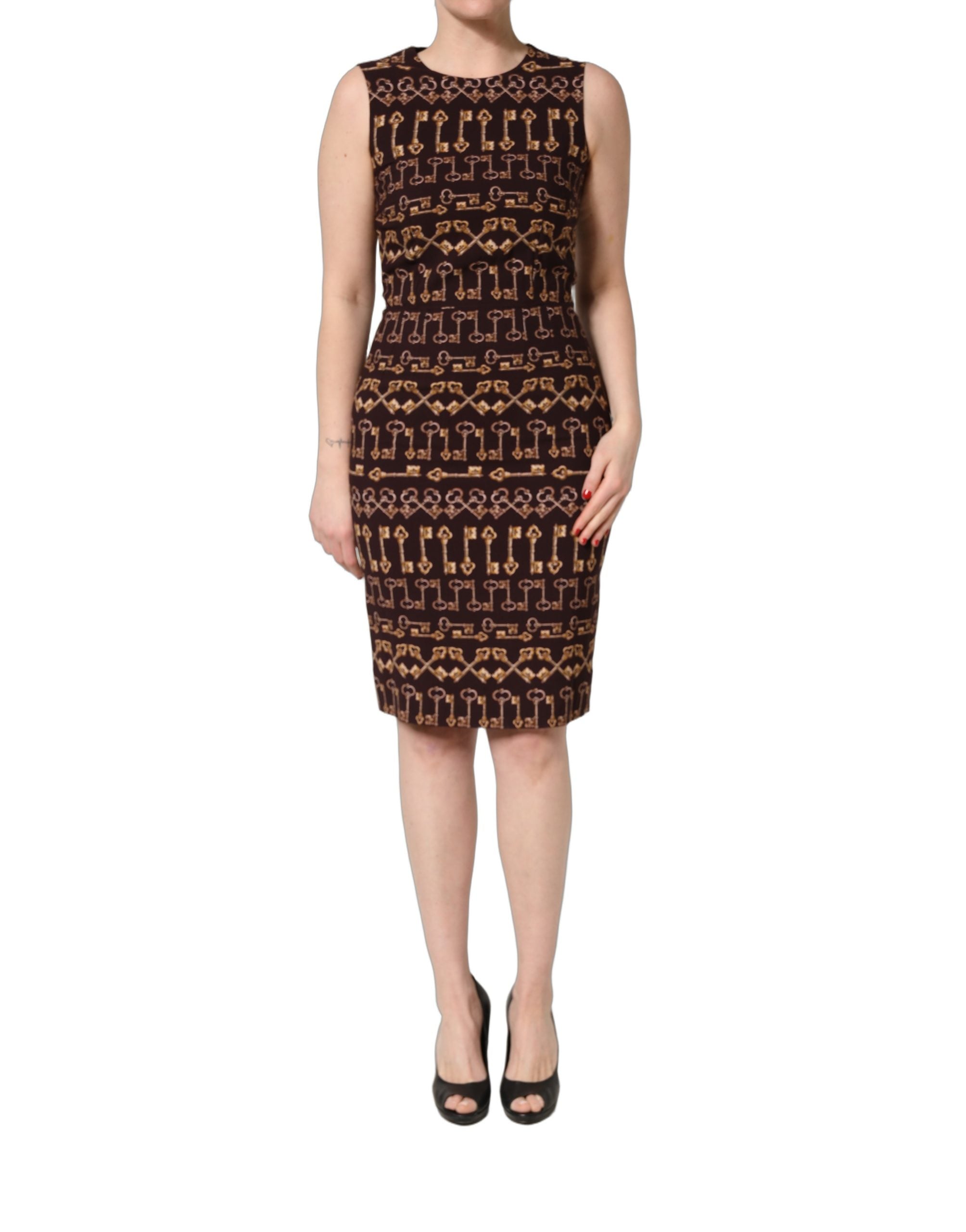 Dolce & Gabbana Braunes Etuikleid mit Schlüsseldruck, knielang