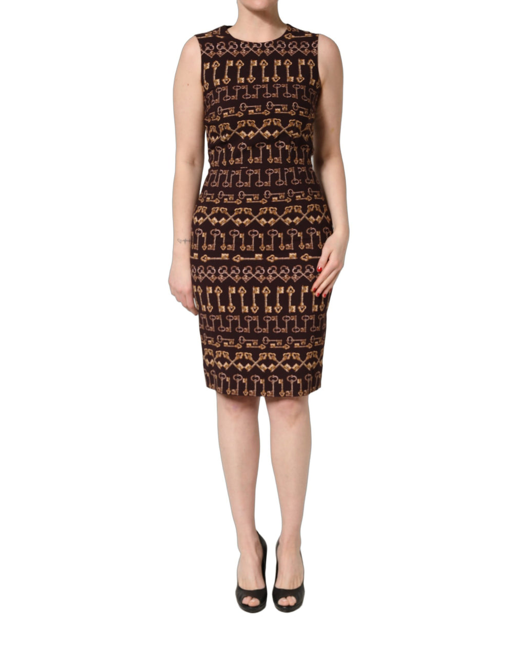 Dolce & Gabbana Braunes Etuikleid mit Schlüsseldruck, knielang