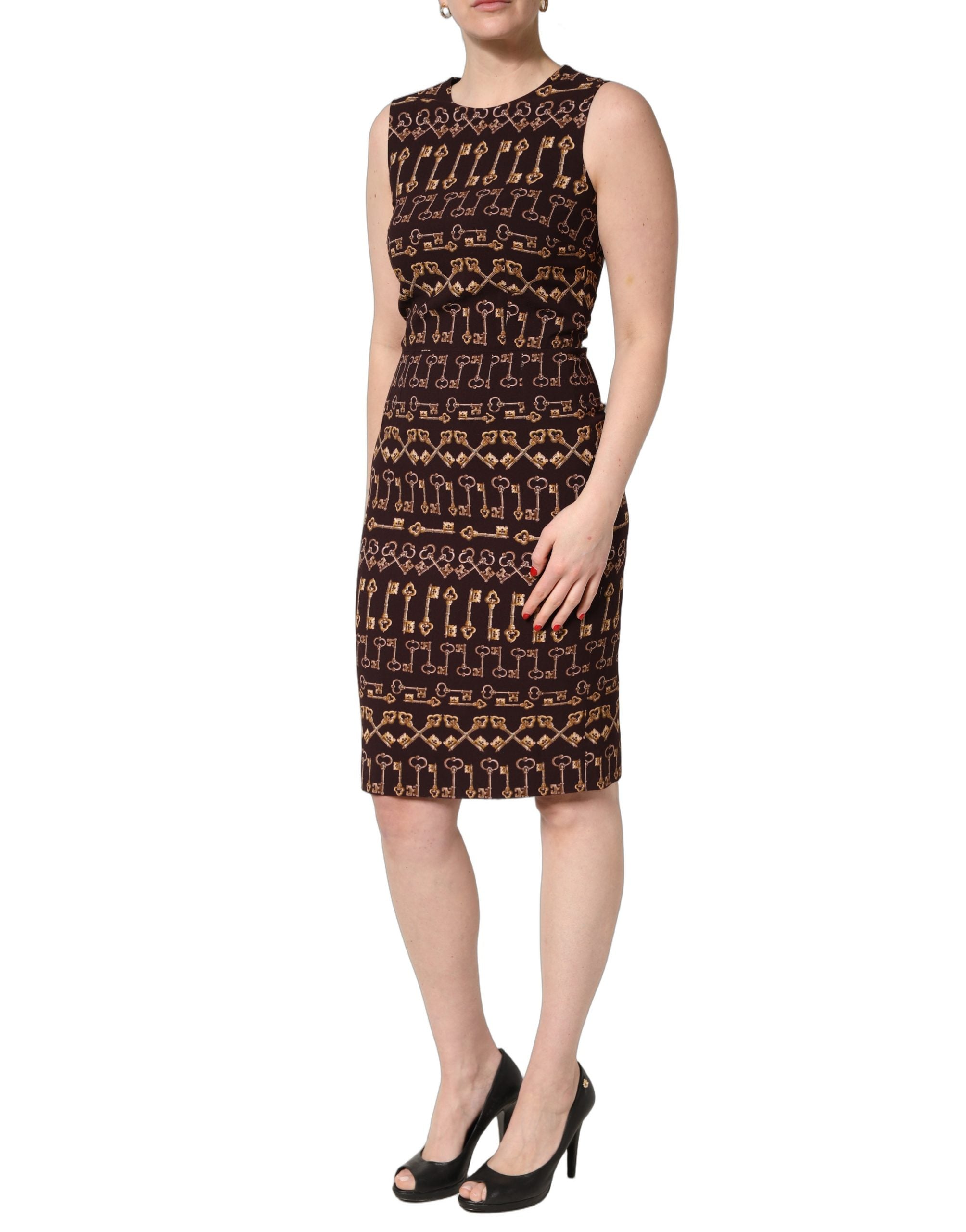 Dolce & Gabbana Braunes Etuikleid mit Schlüsseldruck, knielang