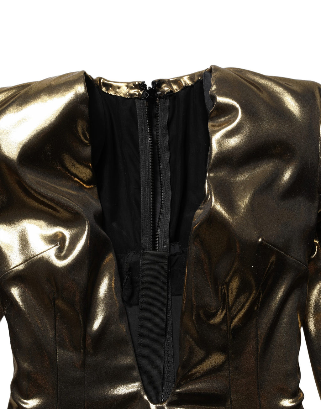 Dolce & Gabbana Gold Plunging Neckline Sheath Mini Dress