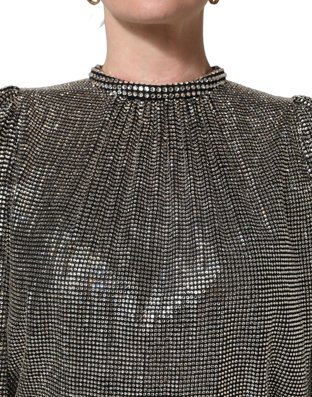 Dolce & Gabbana Bodysuit-Minikleid mit langen Ärmeln und silbernen Strasssteinen