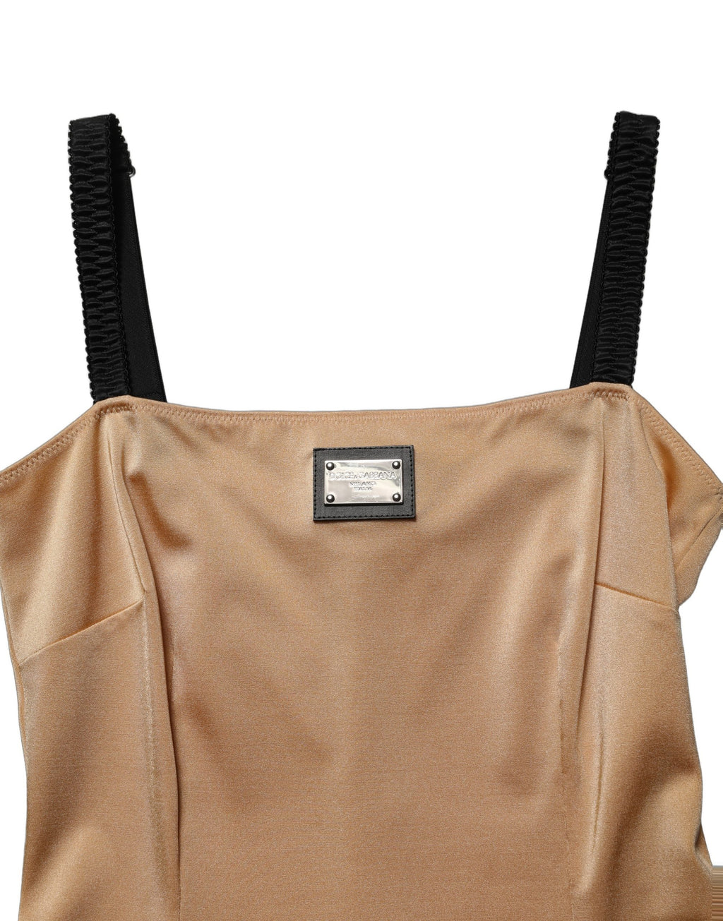Dolce & Gabbana Braunes Mini-Kleid aus Nylon-Mix Cady ohne Ärmel