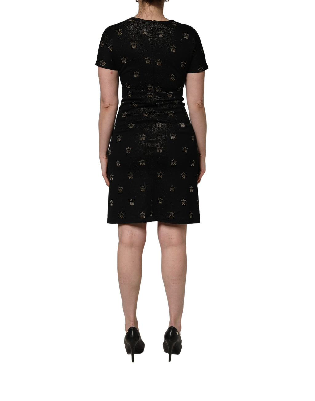 Dolce & Gabbana Schwarzes Etuikleid mit kurzen Ärmeln und DG-Krone