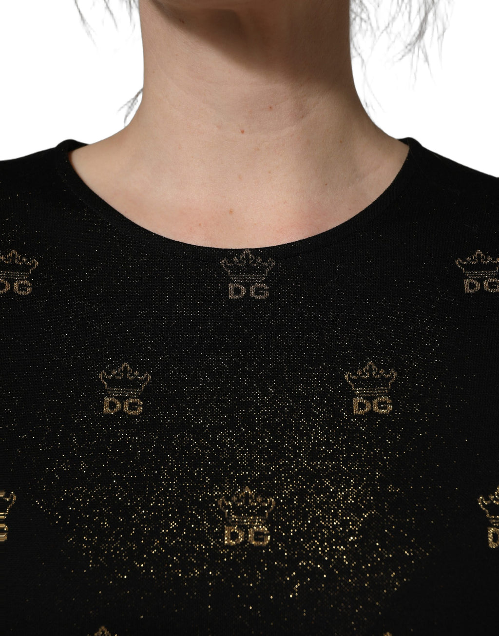 Dolce & Gabbana Schwarzes Etuikleid mit kurzen Ärmeln und DG-Krone