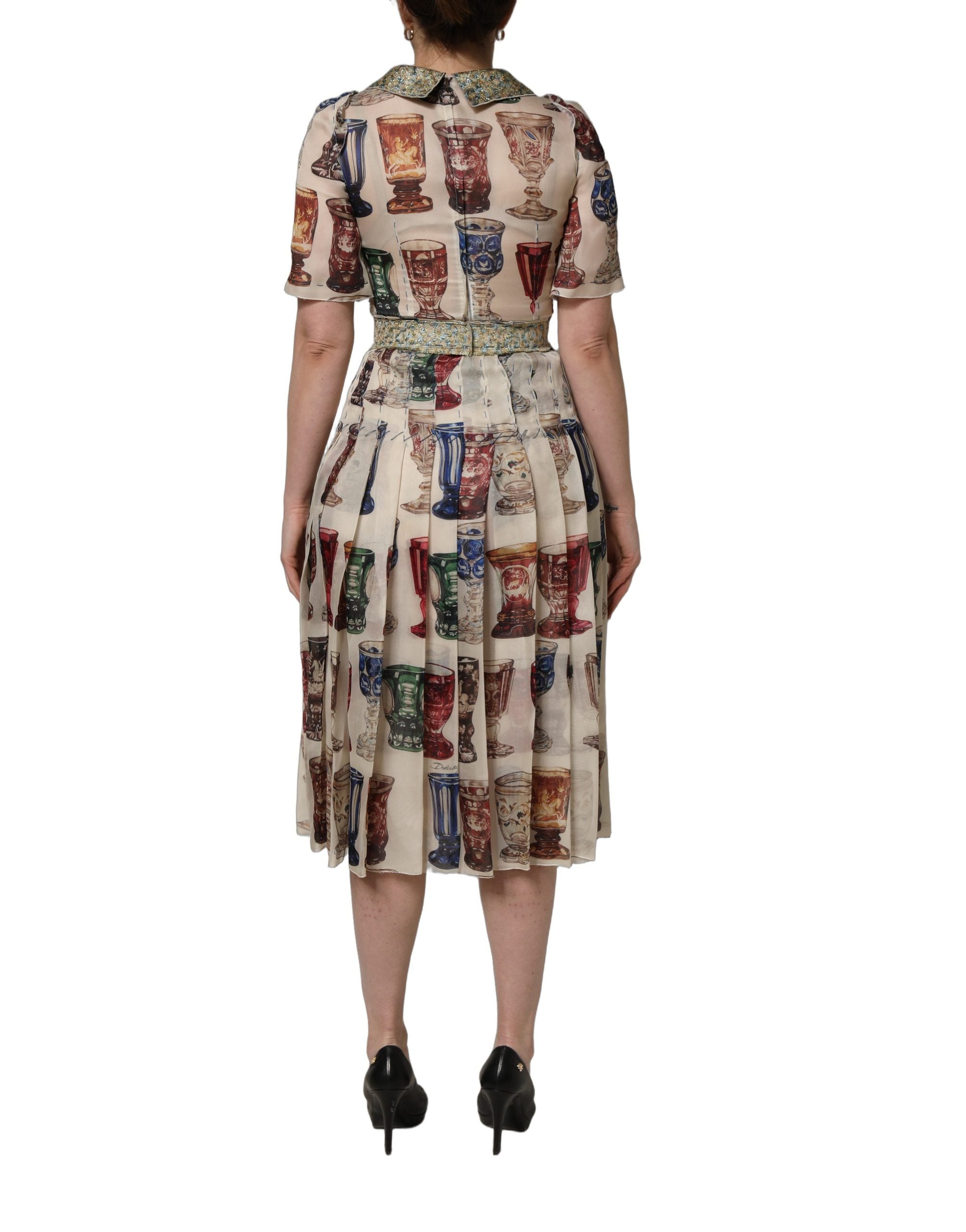Dolce & Gabbana Midi-Kleid mit Vintage-Glasdekor in Multicolor
