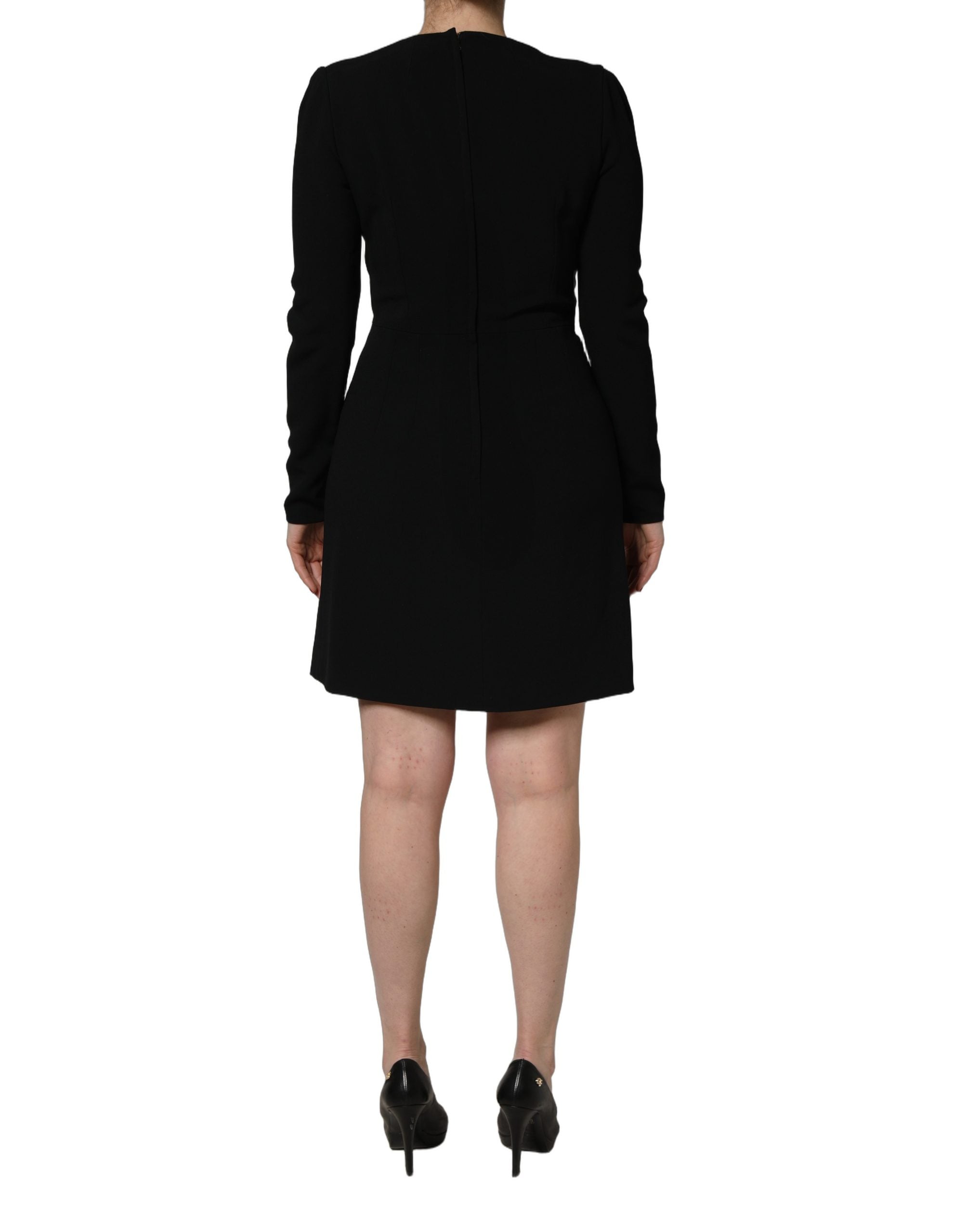 Roberto Cavalli Schwarzes Mini-Kleid mit langen Ärmeln und U-Boot-Ausschnitt