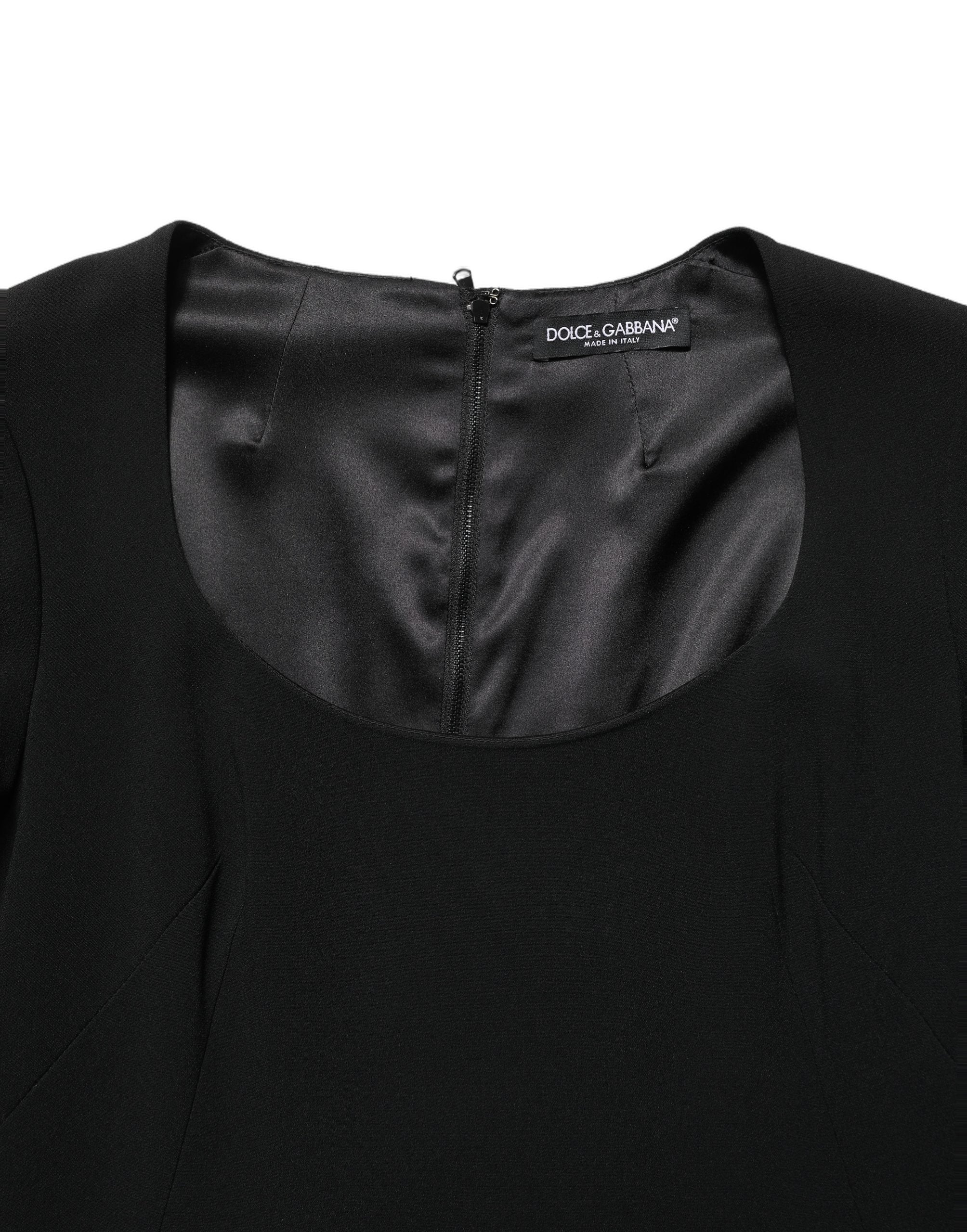 Roberto Cavalli Schwarzes Mini-Kleid mit langen Ärmeln und U-Boot-Ausschnitt