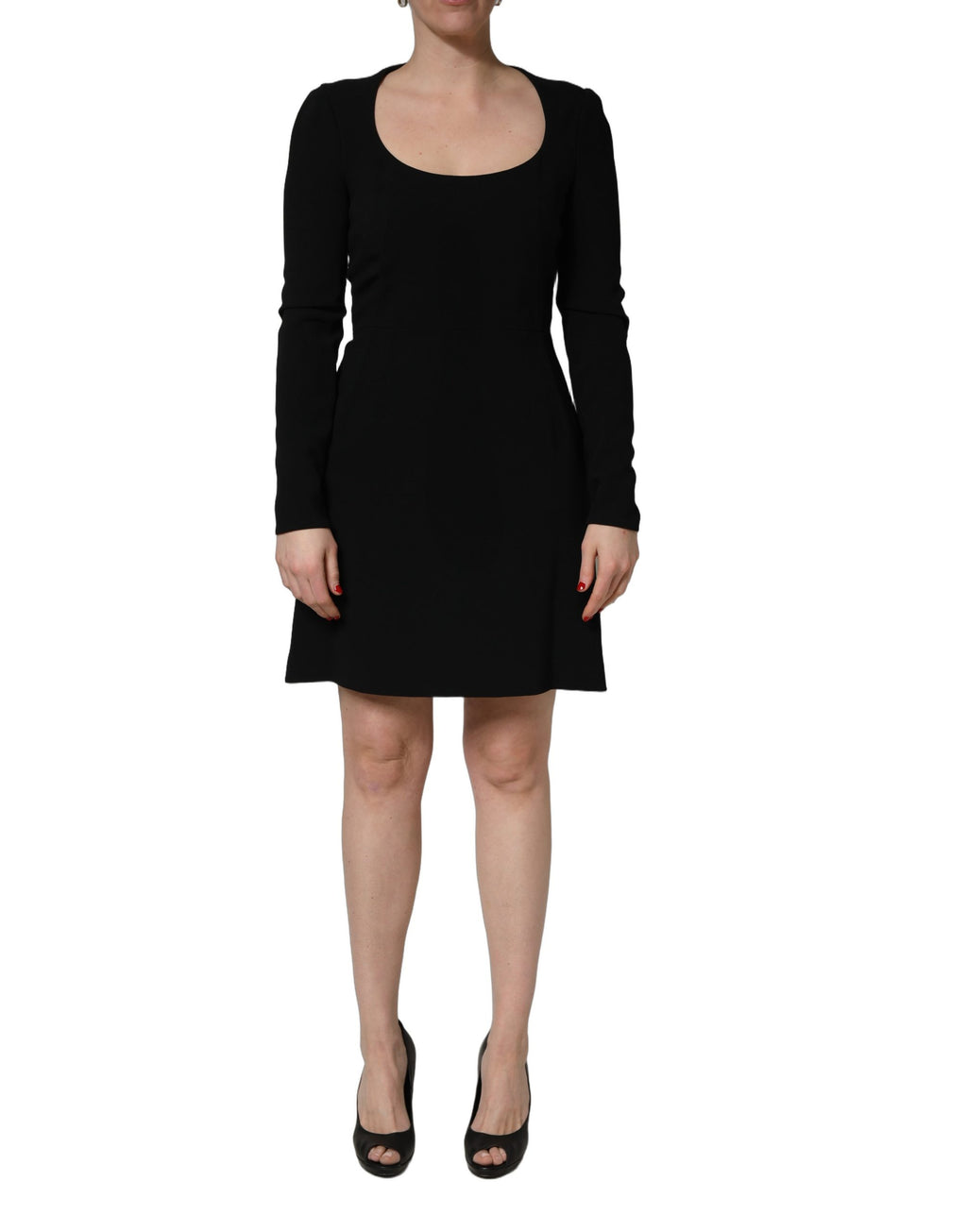 Roberto Cavalli Schwarzes Mini-Kleid mit langen Ärmeln und U-Boot-Ausschnitt