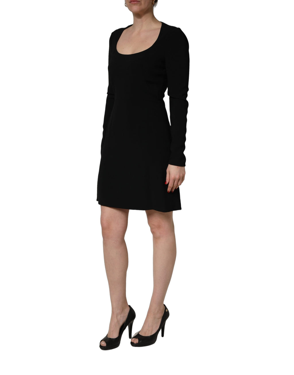 Roberto Cavalli Schwarzes Mini-Kleid mit langen Ärmeln und U-Boot-Ausschnitt